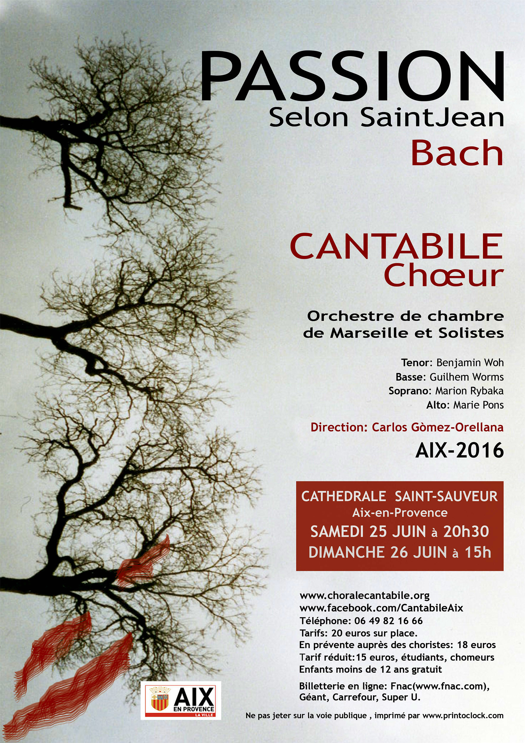 Affiche des concerts cantabilé pour la passion selon Saint Jean de Bach.